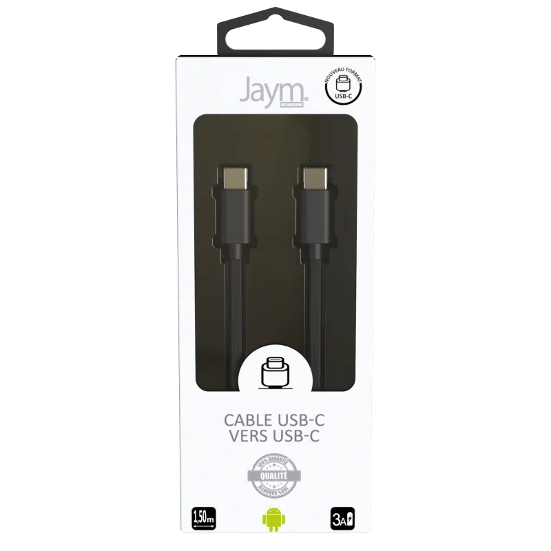 Câble USB-C vers Type-C 3A 1.5m Noir - JAYM - JMPOPCABLE047