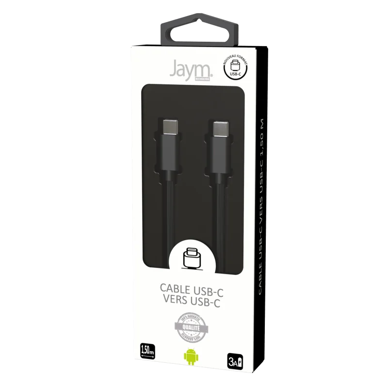 Câble USB-C vers Type-C 3A 1.5m Noir - JAYM - JMPOPCABLE047