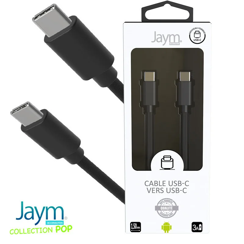 Câble USB-C vers Type-C 3A 1.5m Noir - JAYM - JMPOPCABLE047