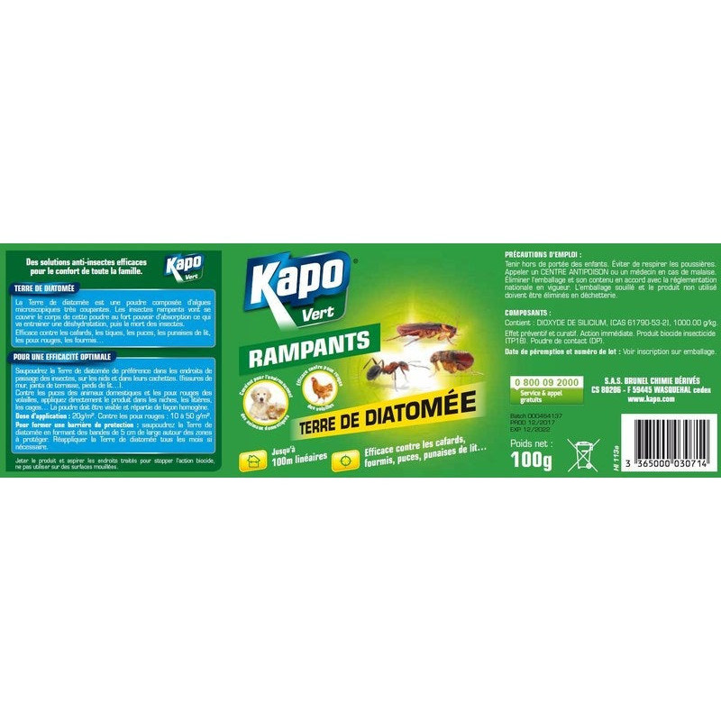 Terre de diatomée en poudre multisurface pour rampants, KAPO VERT, 100 g