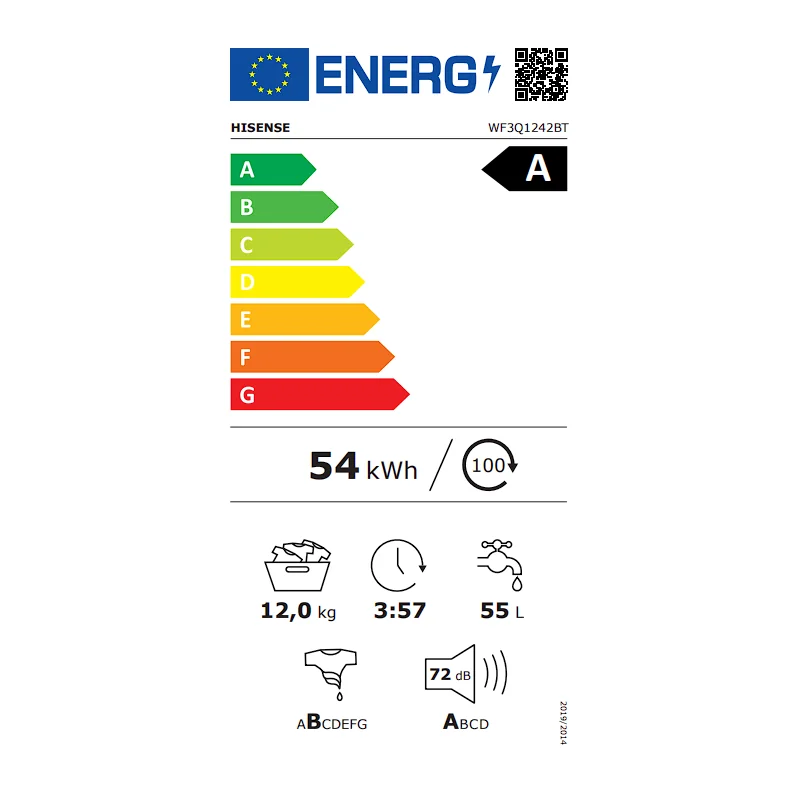 Lave-linge frontal 1400tr/min 12kg noir - HISENSE - WF3Q1242BT