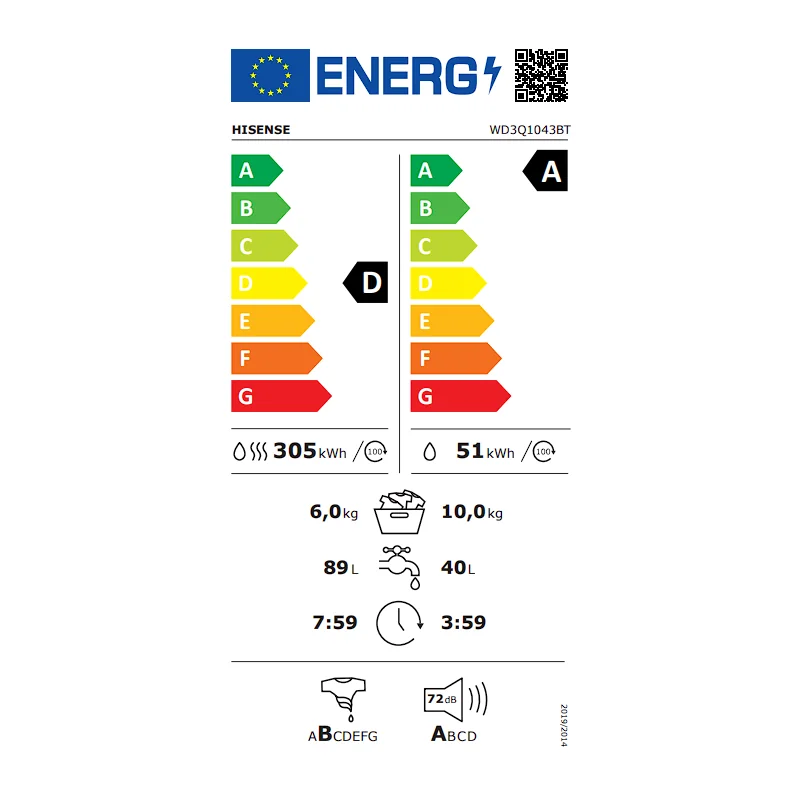 Lave-linge séchant 1400trs/mn 10Kg Gris - HISENSE - WD3Q1043BT