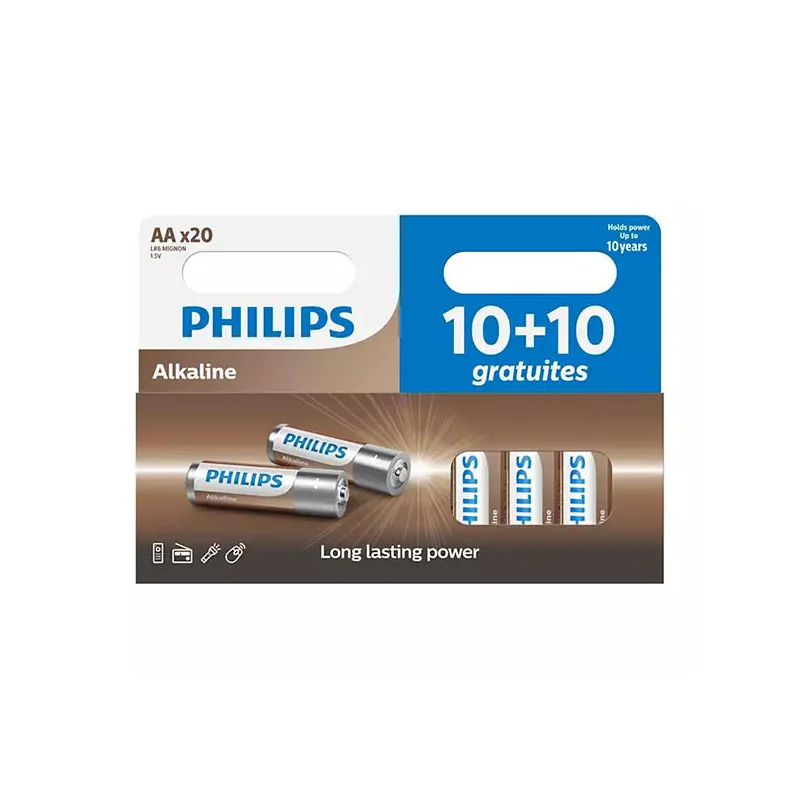 Pile Alcaline 10+10 1,5V - PHILIPS - LR6A20BP/10