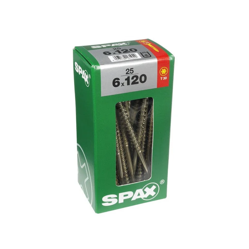 Lot De 25 Vis Acier Tête Fraisée Torx Spax, Diam.6 Mm X L.120 Mm