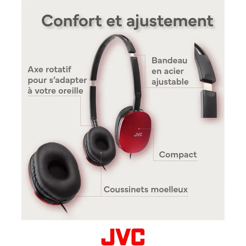 Casque supra-auriculaire pliable Series Flats Noir/Rouge - JVC - HAS160MRU