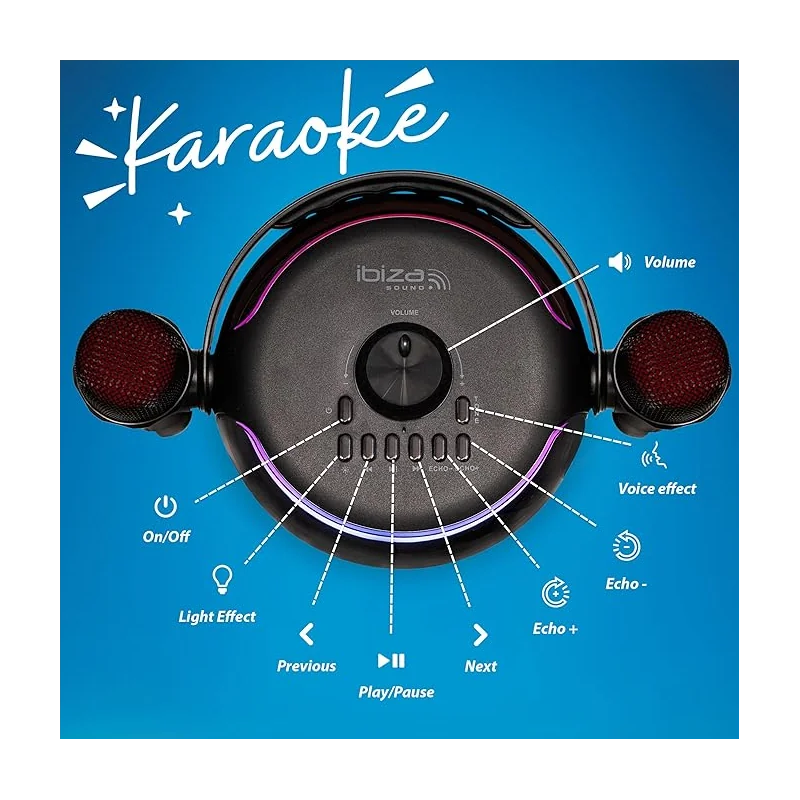 Enceinte bluetooth autonome Karaoke Karahome 120W Noir - IBIZA - KARAHOMEBK