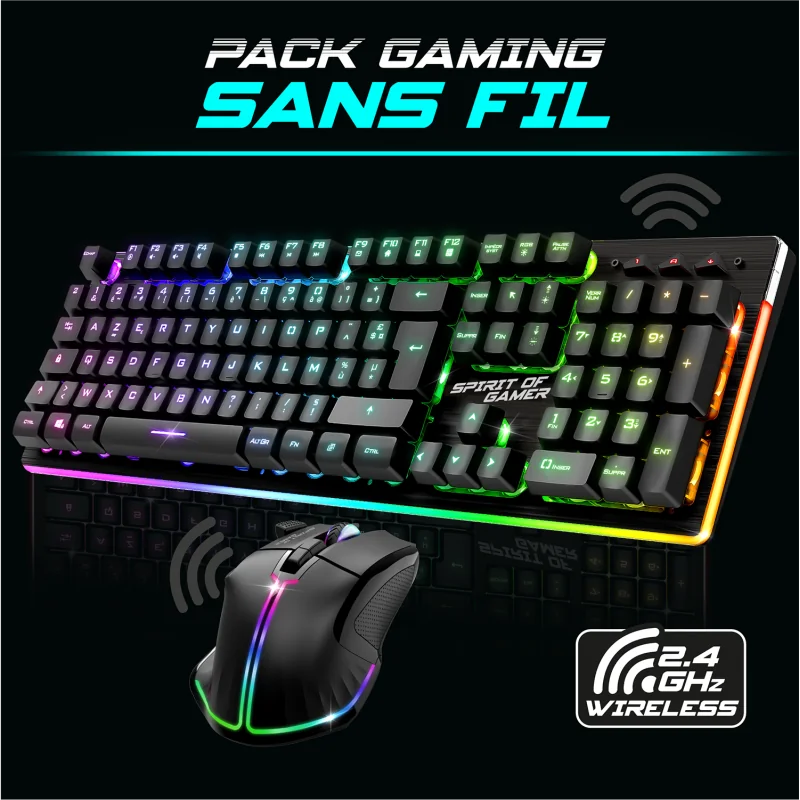 Pack clavier & souris gamer sans fil Ultimate 600 Noir - SPIRIT OF GAMER - CLAVCLSMK600SBKSOG