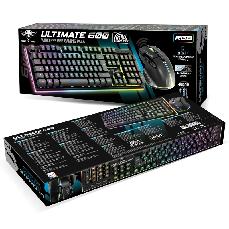 Pack clavier & souris gamer sans fil Ultimate 600 Noir - SPIRIT OF GAMER - CLAVCLSMK600SBKSOG