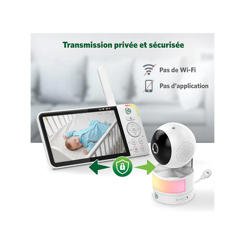 Babyphone panoramique/inclinable avec écran LCD HD 720p 5" Blanc LEAPFROG - Dès la naissance