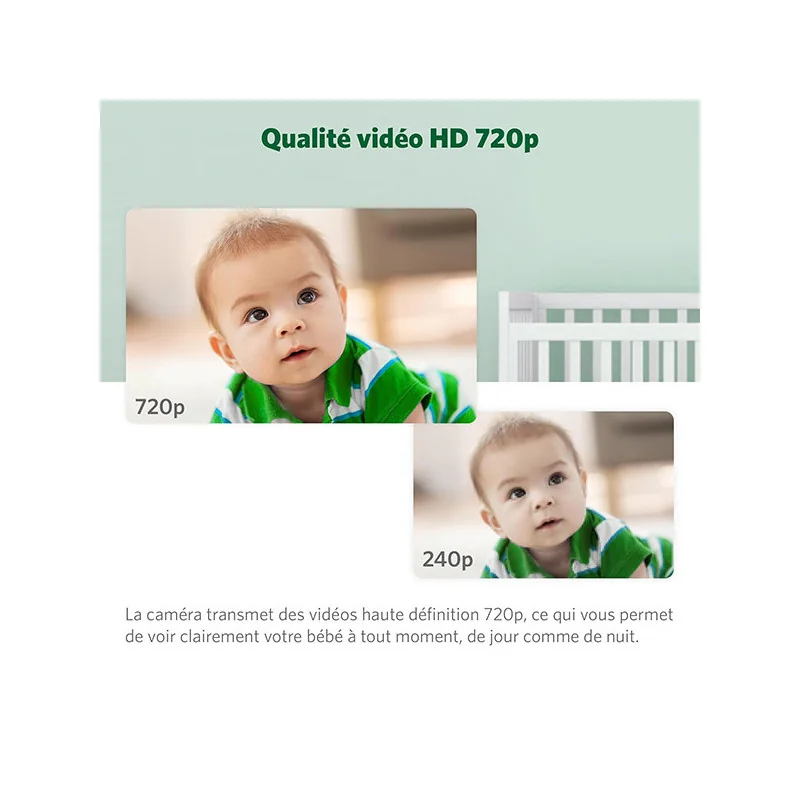 Babyphone panoramique/inclinable avec écran LCD HD 720p 5" Blanc LEAPFROG - Dès la naissance