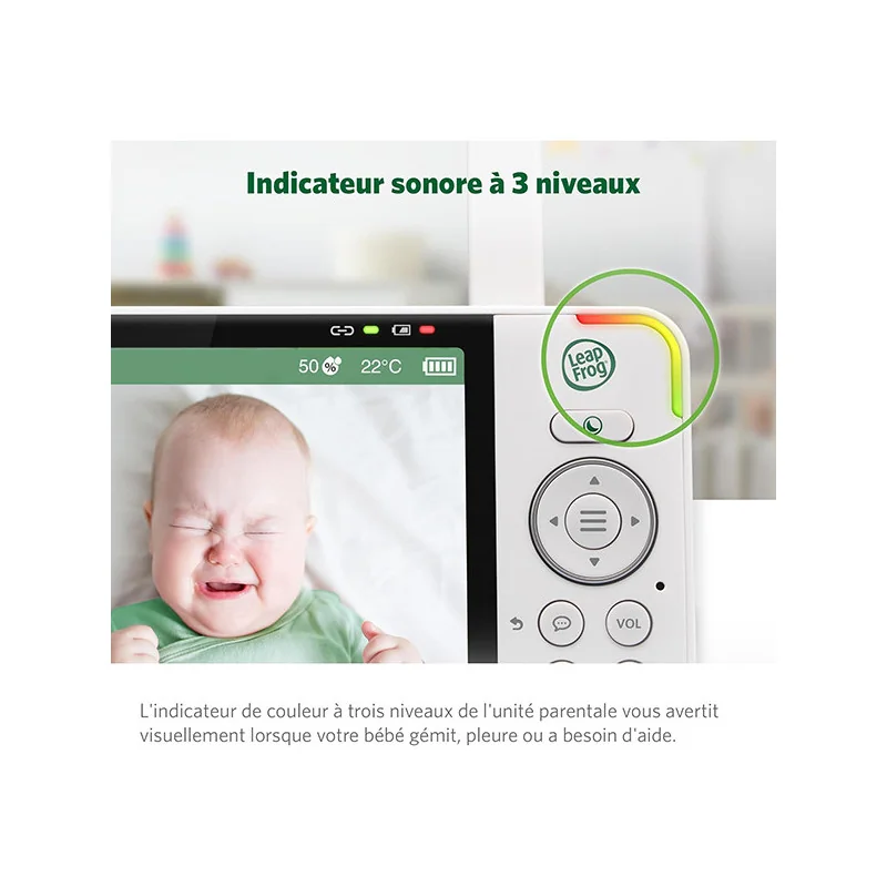 Babyphone panoramique/inclinable avec écran LCD HD 720p 5" Blanc LEAPFROG - Dès la naissance