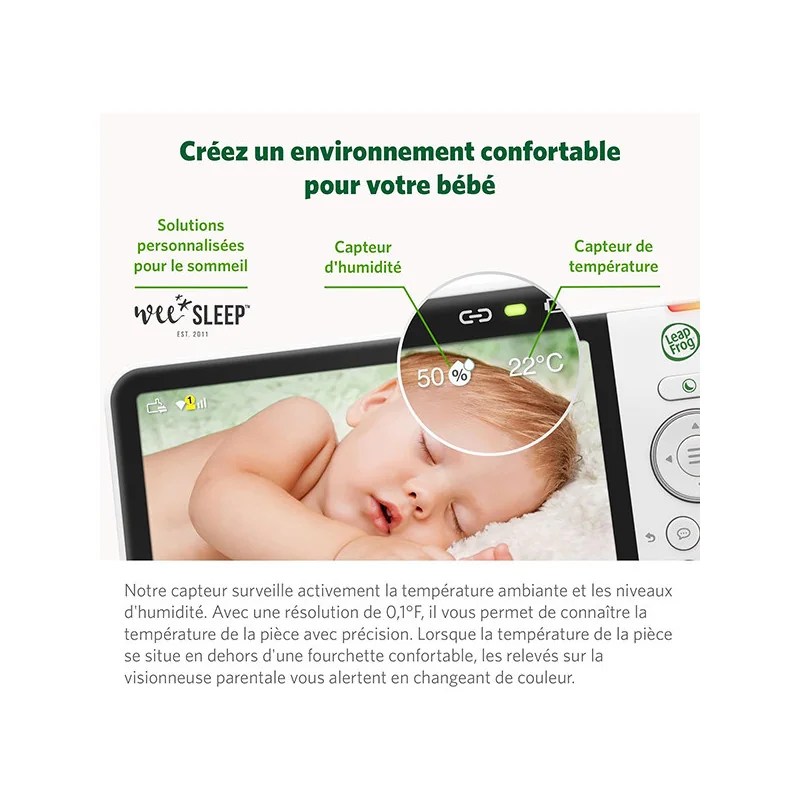 Babyphone intelligents avec écran HD 5" Blanc LEAPFROG - Dès la naissance