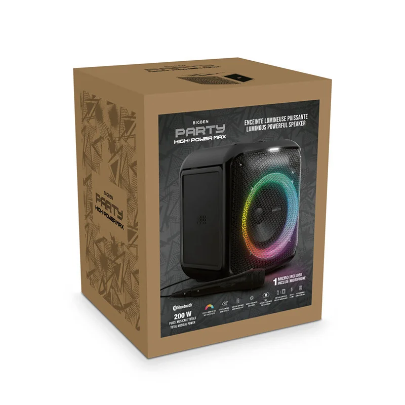 Enceinte sans fil PartyBTMax lumineuse puissante 200W Noir - BIGoEN - HPPARTYBTHPMAXBB