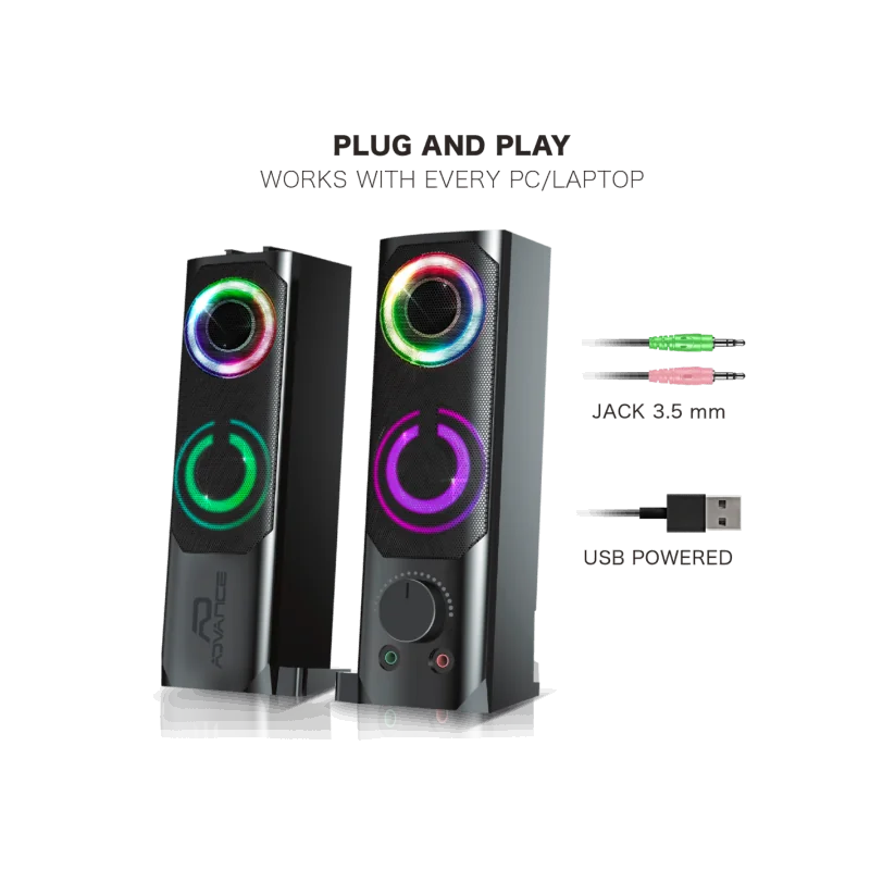 Kit enceintes 2en1 Soundphonics 2.0 RGB 6W RMS Noir - ADVANCE - HPSPU900BADVA