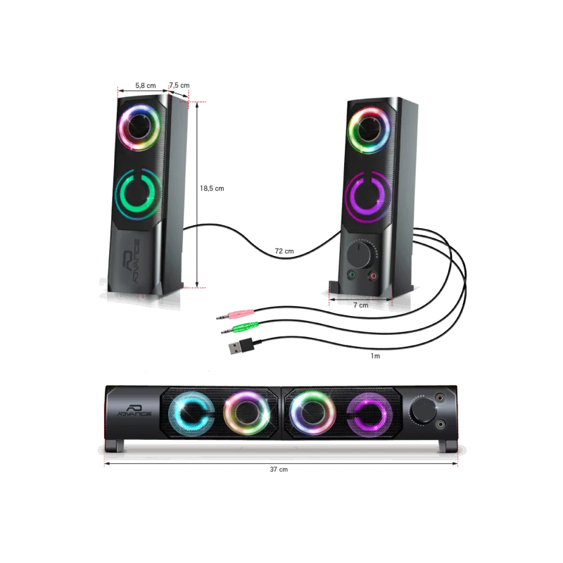 Kit enceintes 2en1 Soundphonics 2.0 RGB 6W RMS Noir - ADVANCE - HPSPU900BADVA