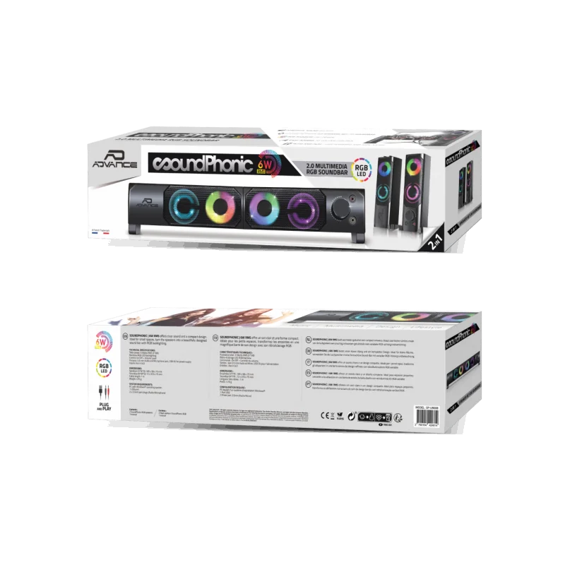 Kit enceintes 2en1 Soundphonics 2.0 RGB 6W RMS Noir - ADVANCE - HPSPU900BADVA