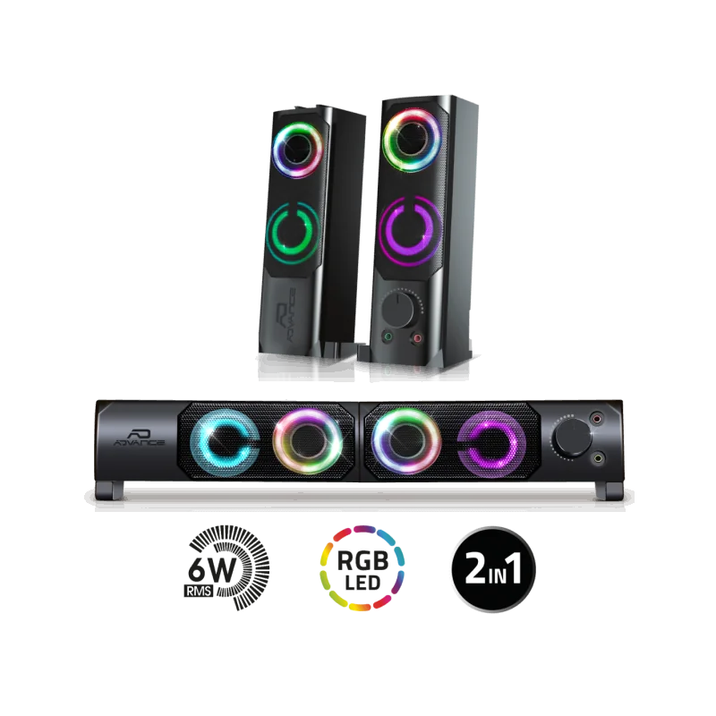 Kit enceintes 2en1 Soundphonics 2.0 RGB 6W RMS Noir - ADVANCE - HPSPU900BADVA