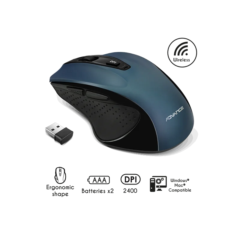 Souris sans fil Shape 6D 2400Dpi Bleu/Noir - ADVANCE - SOURSSHAPEBLADVA