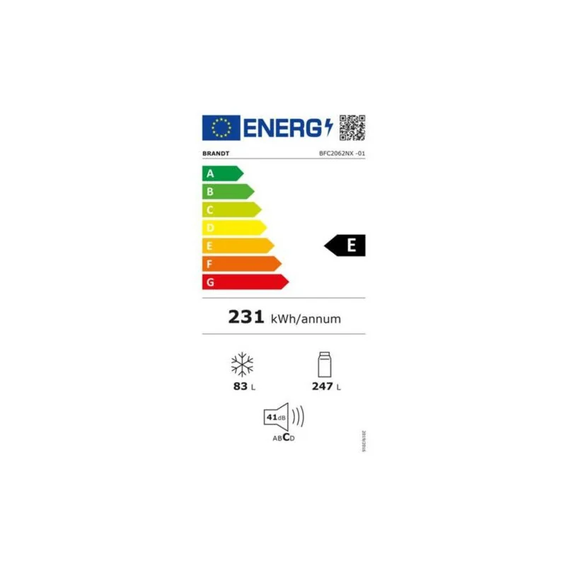 Réfrigérateur combiné-330L - BRANDT - BFC2062NX