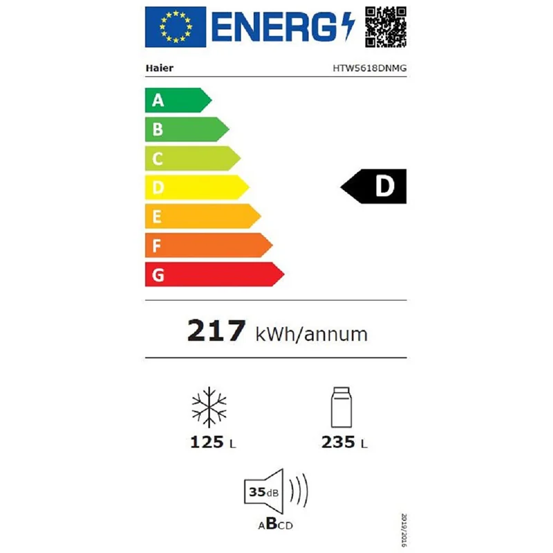 Réfrigérateur combiné-360L - HAIER - HTW5618DNMG