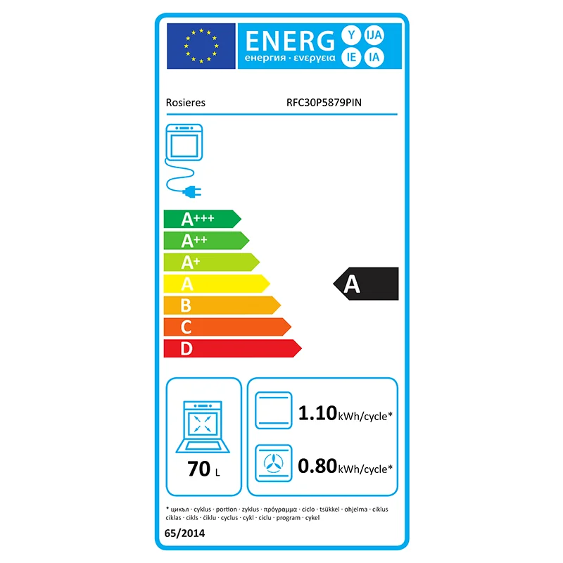 Four encastrable multifonction 70L Noir/Inox - ROSIERES - RFC30P5879PIN