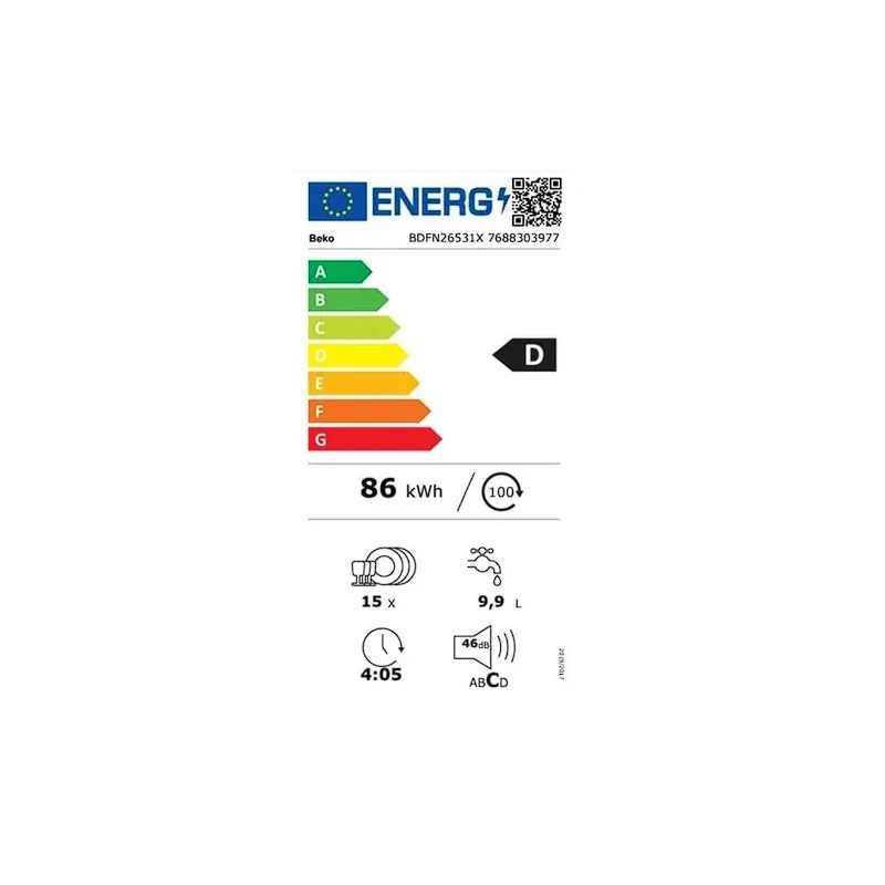  Lave-vaisselle 15 Couverts pose libre - BEKO - BDFN26531X