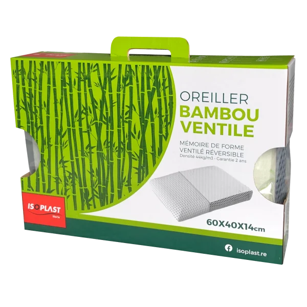 Lot de 2 oreillers bambou ventilés 60x40x14cm