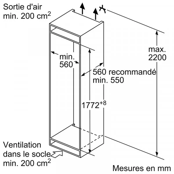 Réfrigérateur combiné encastrable Eco Airflow 270L Blanc - BOSCH - KIV87NSE0