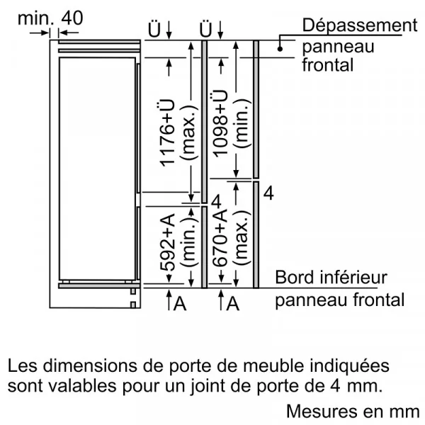 Réfrigérateur combiné encastrable Eco Airflow 270L Blanc - BOSCH - KIV87NSE0