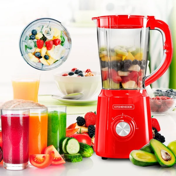 Blender 2 vitesses avec fonction pulse 1.5L Rouge - KITCHENKOOK - B5TURBORED