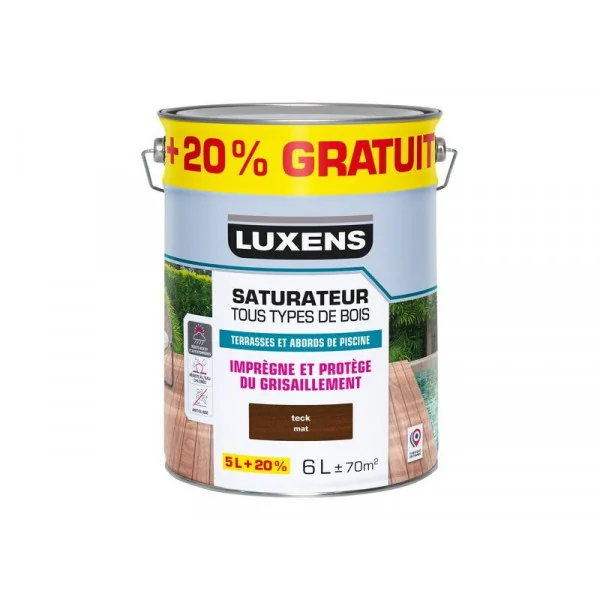 Saturateur pour bois extérieur LUXENS teck mat 5L+20% gratuit