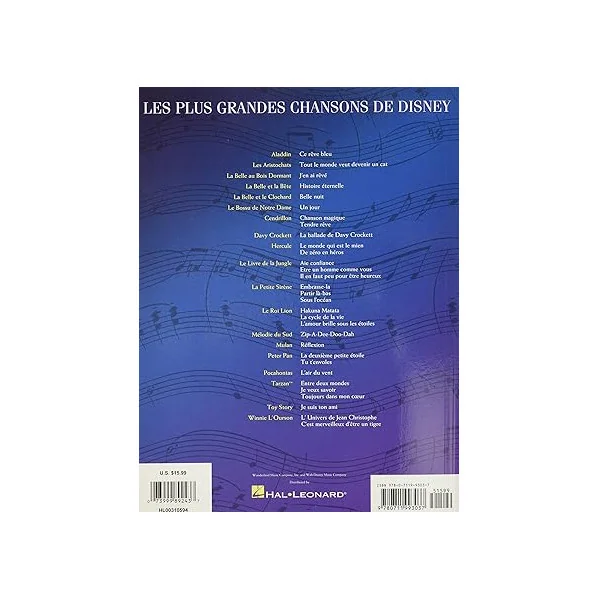 Les plus grandes chansons de Disney - HAL LEONARD - HLD00310594