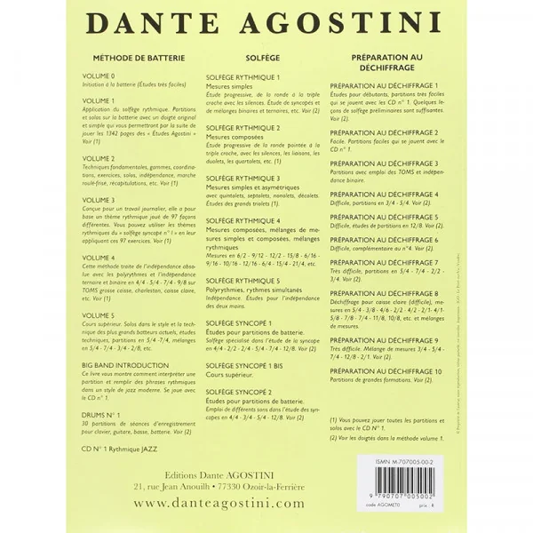 Initiation à la batterie Volume 0 - DANTE AGOSTINI - CARMK11837