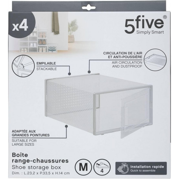 Lot de 4 range chaussures en plastique - 5FIVE SIMPLY SMART - 203185