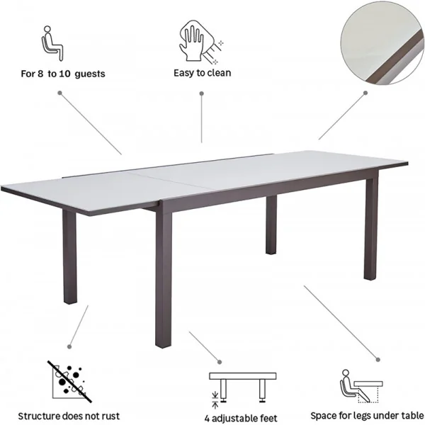 Table de jardin extensible Lyra pour 8 à 10 personnes Marron - NATERIAL - :100158066