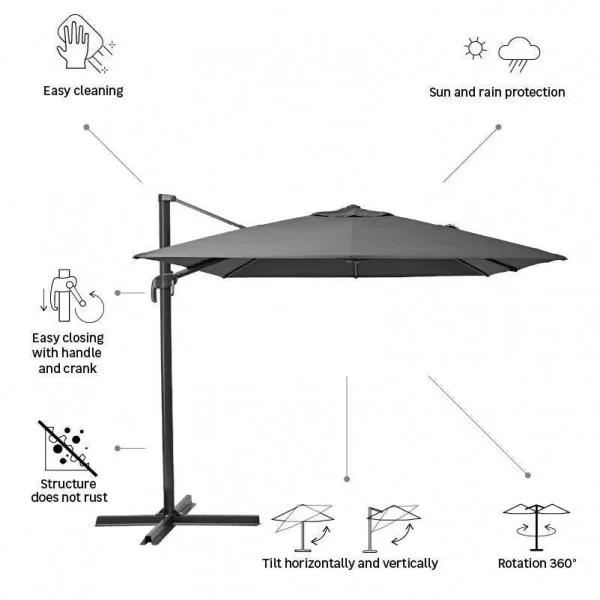 Parasol déporté aluminium Sombra 3x3M Gris anthracite - NATERIAL - :100158106