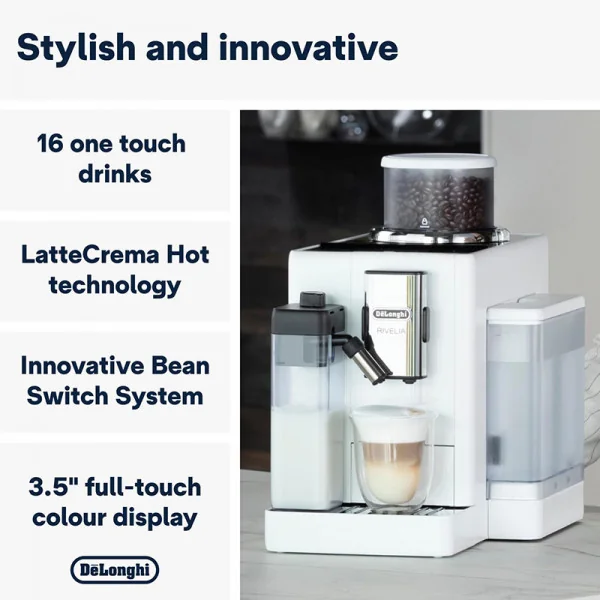 Machine à espresso full automatique avec mousseur de lait Rivelia Onyx White - DELONGHI - EXAM440.55.W