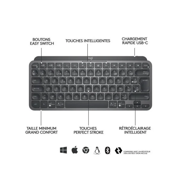 Clavier sans fil Mx Keys mini Azerty Gris graphite - LOGITECH - CLA_LOG_MXKEYS_MGR