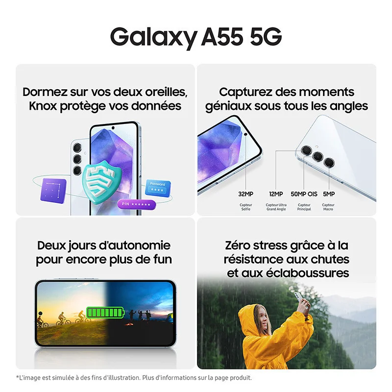 Smartphone Galaxy A55 8/256Go Bleu nuit - SAMSUNG - SAMGALA55256AN