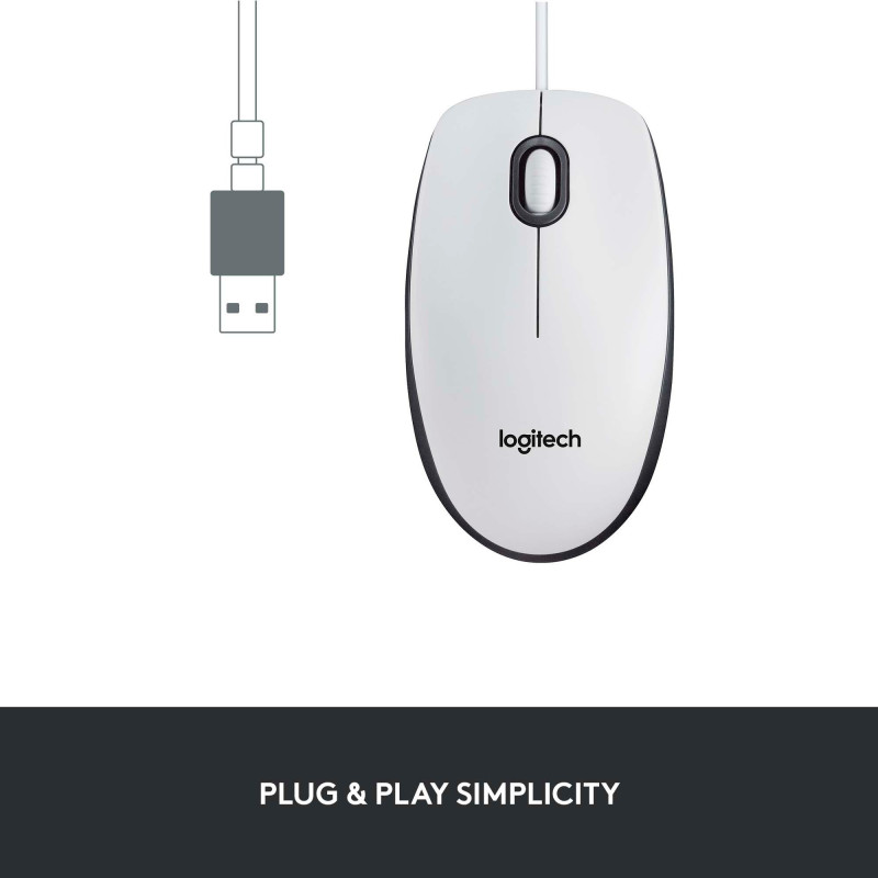 Souris ambidextre USB-A 1000DPI Blanc/Noir - LOGITECH - SOU_LOG_M100_WH