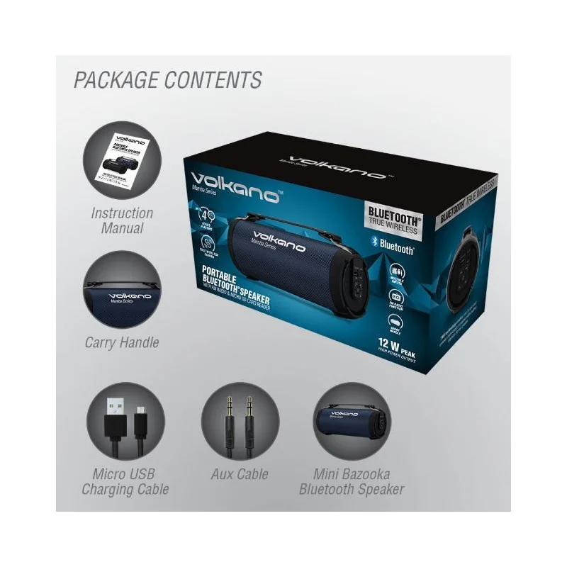 Enceintes nomade Bluetooth Mamba series 8W Bleu - VOLKANO - VOL_VK_3202_BL