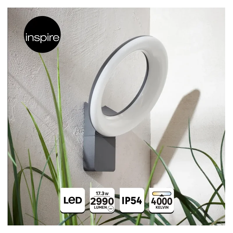 Applique led en aluminium polycarbonate Quito xl Gris/Argent - INSPIRE - 84660007