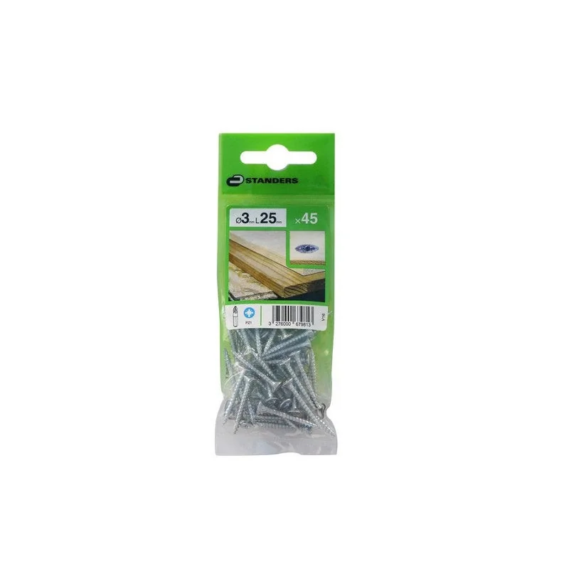 Lot De 45 Vis Acier Tête Fraisée Standers, Diam.3 Mm X L.25 Mm