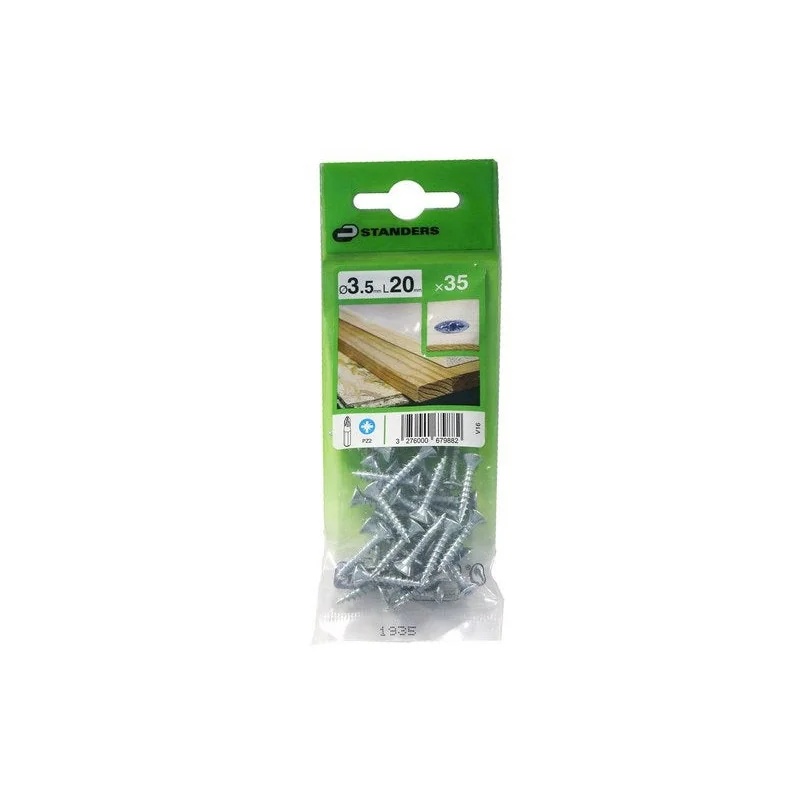 Lot De 35 Vis Acier Tête Fraisée Standers, Diam.3.5 Mm X L.20 Mm