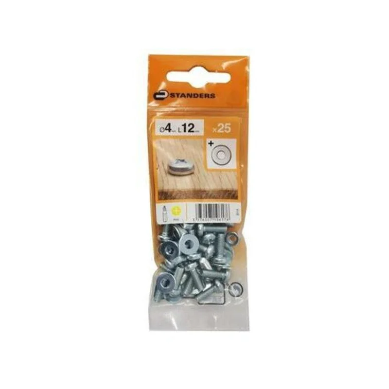 Lot De 25 Boulons Tête Cylindrique Acier Zingué, L.12 X Diam.4 Mm Standers