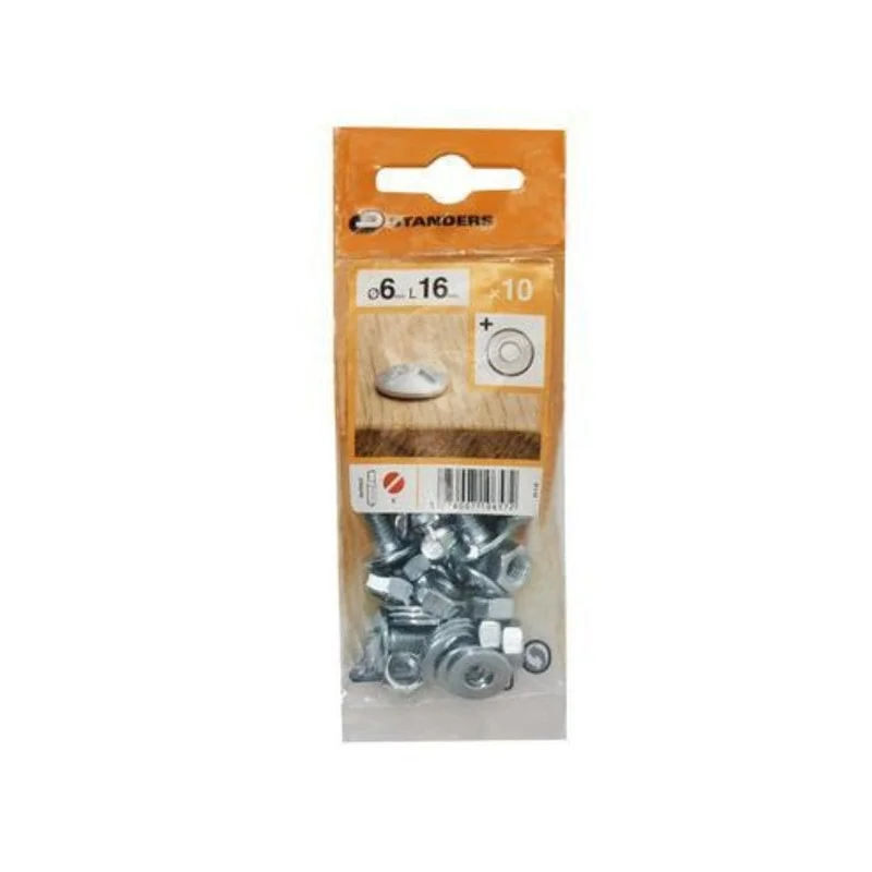 Lot De 10 Boulons Tête Ronde Acier Zingué, L.16 X Diam.6 Mm Standers