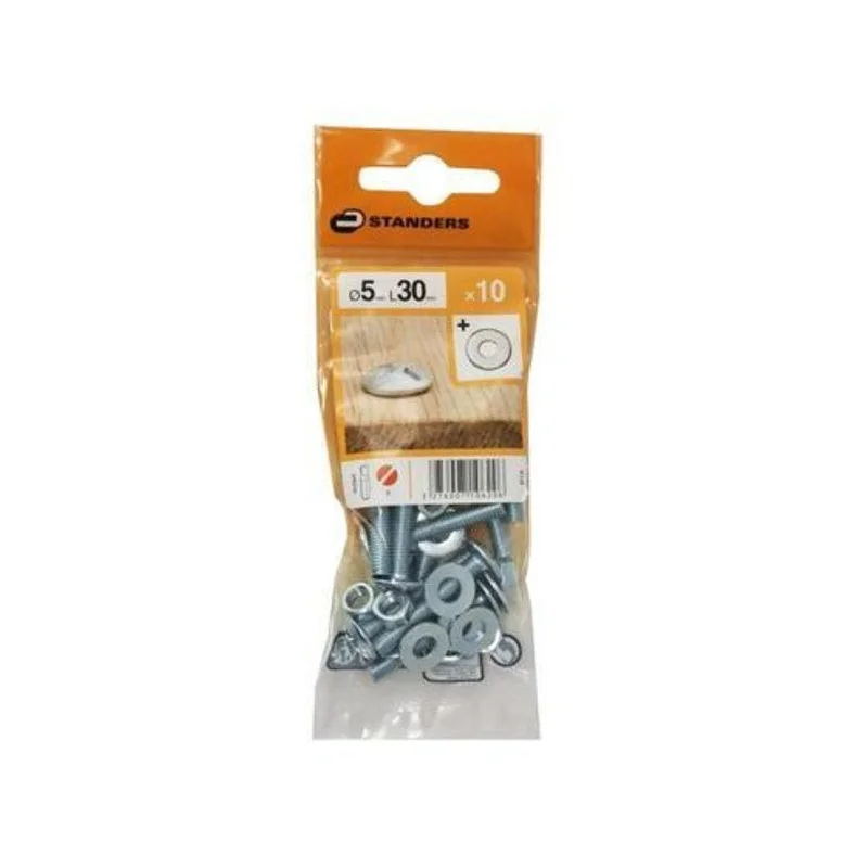 Lot De 10 Boulons Tête Ronde Acier Zingué, L.30 X Diam.5 Mm Standers