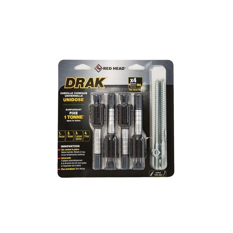 Kit de scellement chimique à expansion Drak Dm8Bl4 RED HEAD, diam. 16 x L.135 mm