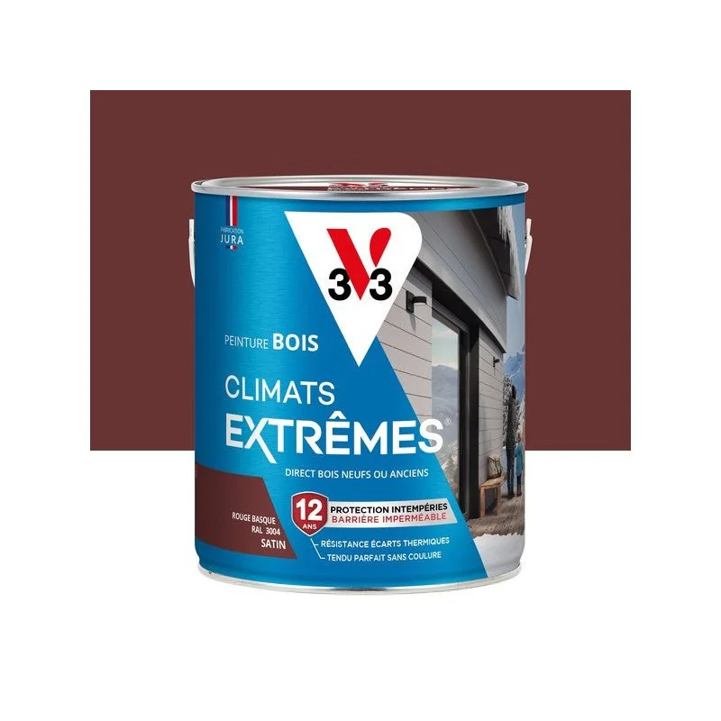 Peinture bois extérieur Climats extrêmes® V33, rouge basque satiné 2.5 l