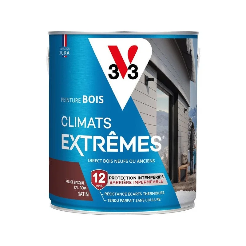 Peinture bois extérieur Climats extrêmes® V33, rouge basque satiné 2.5 l